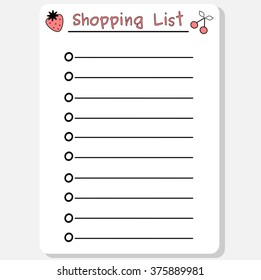 cute black white pink vector printable shopping list with strawberry and cherry illustration