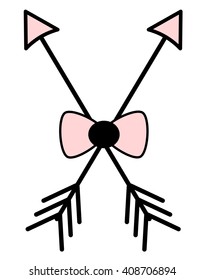 cute black white pink vector illustration with arrows and bow ribbon