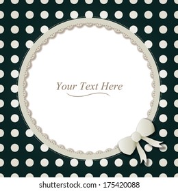 A cute black and white polka dot frame accented with a small white bow and lace. Eps 10 Vector.