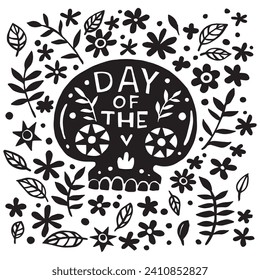 Cute black and white print with a Day of the Dead theme. doodle style pattern