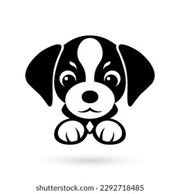 A cute black and white puppy cartoon icon in the style of shiny eyes and a cute smile