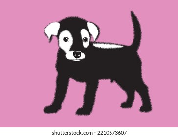 Cute black and white puppy.  Vector illustration of dog breed set in flat style.  Vector illustration isolated on pink background,Cute dog. Love dog, cartoon pet dogs. cartoon funny dogs