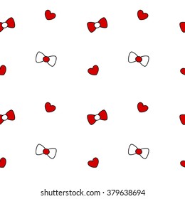 cute black white red bow ribbon and heart seamless vector pattern background illustration
