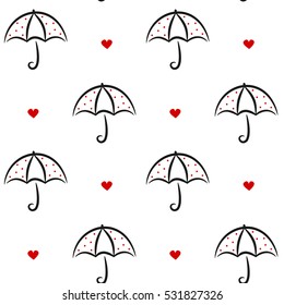 cute black white red linear vector umbrella with red dots seamless pattern background illustration

