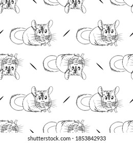 
cute black and white rodent chinchilla lineart seamless pattern for decoration