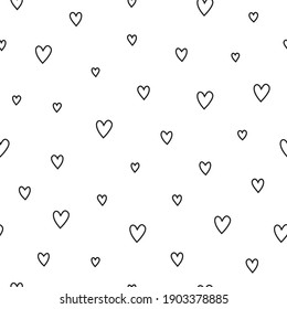 Cute black and white seamless pattern with outline hearts. Great for Valentine's day, clothing, textile, wrapping paper, scrapbooking, etc.