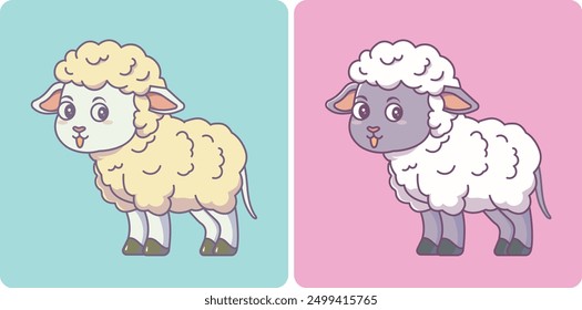 cute black and white sheep lamb cartoon character Vector mascot Illustration animal nature Isolated