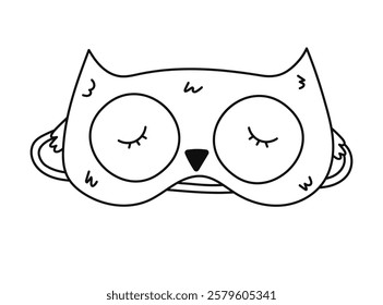 Cute black and white sleeping mask in the shape of owl head. Funny childish animal eye mask with bird. Hand drawn vector bedtime accessory to prevent insomnia, Doodle isolated on white background