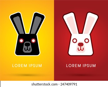 Cute black and white smile rabbit  face,cartoon,logo, symbol, icon, graphic, vector.