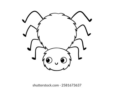 Cute black and white spider on a white background. Vector illustration with insect in cartoon style.