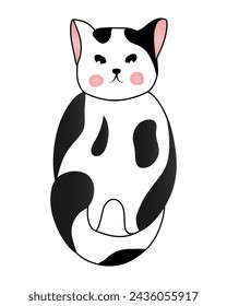 Cute black and white spotted cat isolated on white background. Vector illustration for children.