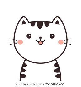 Cute black white striped cat kitten face head. Line contour doodle. Cartoon kawaii funny characters. Smiling emotion. Valentines Day. Love card. Childish style. Flat design. White background. Vector