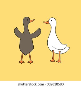 Cute black and white swans or ducks vector design illustration.