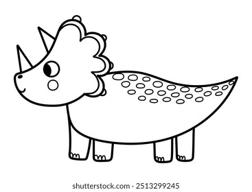 Süße schwarz-weiße Triceratops für Kinder. Lustige Dinosaurier in Umrissen zum Färben von Seiten oder Drucken. Vorgeschichtlicher Dino-Clipart. Vektorgrafik