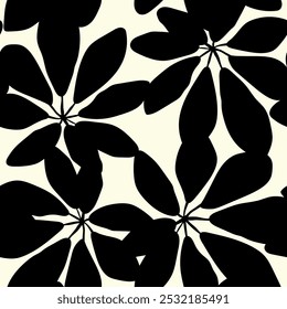 Cute black and white tropical leaves floral pattern