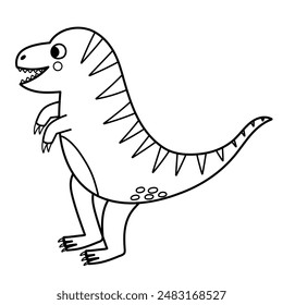 Cute black and white tyrannosaurus rex in cartoon style isolated element. Funny dinosaur t-rex of jurassic period for kids design. Prehistorical dino clipart in outline. Vector illustration