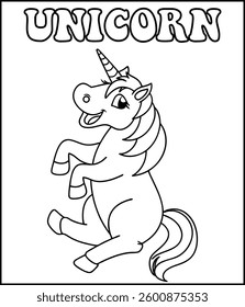 Cute black and white unicorn coloring page