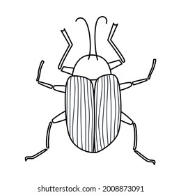 Cute black and white vector art design with beetle insect hand drawn illustration for coloring book