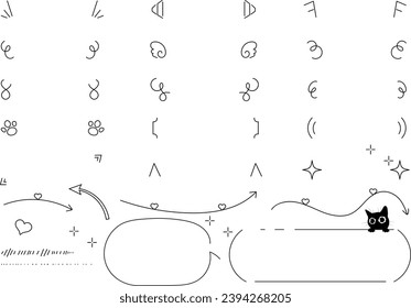 Cute black and white vector background with cat, hearts and arrows