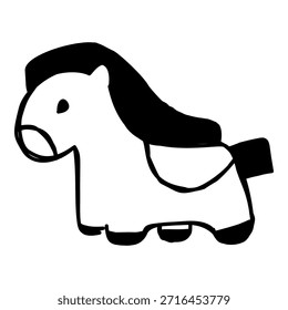 Linda Ilustración vectorial en blanco y negro de un tradicional juguete de madera de caballo popular en estilo dibujado a mano.
