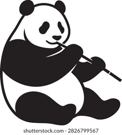Cute black and white vector illustration of a sitting giant panda with a playful pose, isolated on a clean white background.