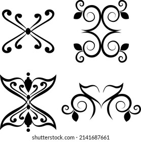 Cute black white vector oriental ornament set for to using different design in borders, frames, wallpaper, coloring books