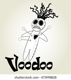 Cute black and white Voodoo doll icon over white background. Vector