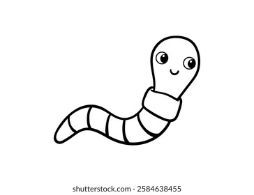 Cute black and white worm on a white background. Vector illustration with insect in cartoon style.