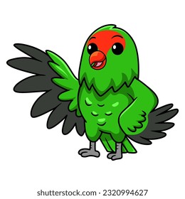 Cute black winged lovebird cartoon waving hand