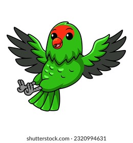 Cute black winged lovebird cartoon flying