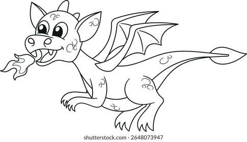 Cute black-and-white dragon breathing fire