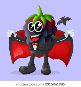 Cute blackberry character dressed as a vampire. Perfect for kids, merchandise and sticker, banner promotion or blog
