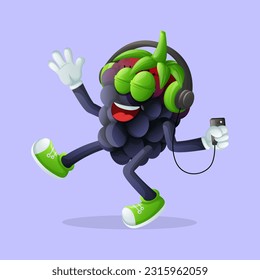 Cute blackberry character listening to music. Perfect for kids, merchandise and sticker, banner promotion or blog
