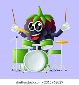 Cute blackberry character playing drum. Perfect for kids, merchandise and sticker
