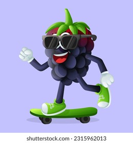 Cute blackberry character skateboarding. Perfect for kids, merchandise and sticker, banner promotion or blog
