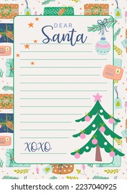 Cute blank for Christmas letter to Santa Claus. Cute template for kids holiday wishes. Vector illustration.
