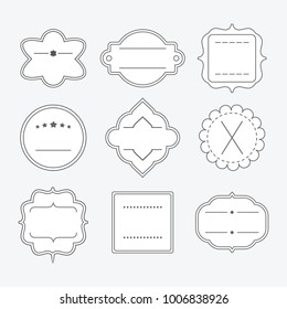 Cute blank empty black line emblem frames design element set
