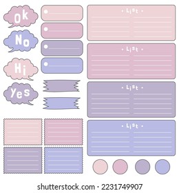 Cute blank paper notes. Stationery organizer set. Scrapbook notes and memo schedule.Printable planner stickers. To Do List sticky note pad. Decorative planning element. Vector illustration.