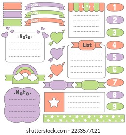 Cute blank paper notes. Stationery organizer set. Scrapbook notes and memo schedule.Printable planner stickers. To Do List sticky note pad. Digital planning element. Vector illustration.