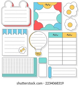 Cute blank paper notes. Stationery organizer set. Scrapbook notes and memo schedule.Printable planner stickers. To Do List sticky note pad. Digital planning element. Vector illustration.