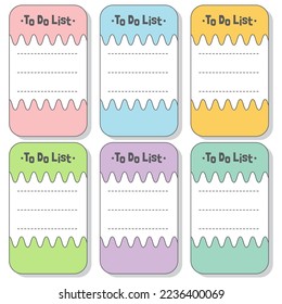 Notas de papel en blanco. Conjunto de organizadores de estacionamientos. Notas de cuaderno y horario de memo.Pegatinas de planificadores impresas. Panel de notas pegajosas de la lista de tareas. Elemento de planificación digital. Ilustración vectorial.