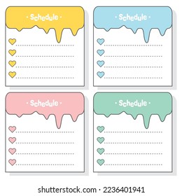 Cute blank paper notes. Stationery organizer set. Scrapbook notes and memo schedule.Printable planner stickers. To Do List sticky note pad. Digital planning element. Vector illustration.