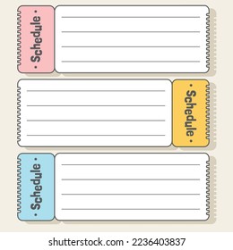 Cute blank paper notes. Stationery organizer set. Scrapbook notes and memo schedule.Printable planner stickers. To Do List sticky note pad. Digital planning element. Vector illustration.