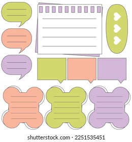 Cute blank paper notes. Stationery organizer set. Scrapbook notes and memo schedule.Printable planner stickers. To Do List sticky note pad. Digital planning element. Vector illustration.