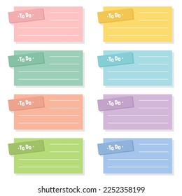 Cute blank paper notes. Stationery organizer set. Scrapbook notes and memo schedule.Printable planner stickers. To Do List sticky note pad. Digital planning element. Vector illustration.