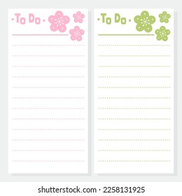 Notas de papel en blanco. Conjunto de organizadores de estacionamientos. Notas de cuaderno y horario de memo.Pegatinas de planificadores impresas. Panel de notas pegajosas de la lista de tareas. Elemento de planificación digital. Ilustración vectorial.
