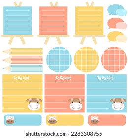 Cute blank paper notes. Stationery organizer set. Scrapbook notes and memo schedule.Printable planner stickers. To Do List sticky note pad. Digital planning element. Vector illustration.