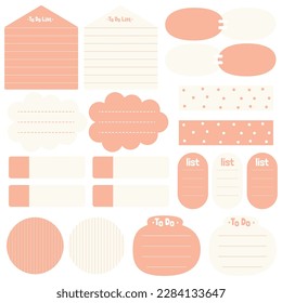 Cute blank paper notes. Stationery organizer set. Scrapbook notes and memo schedule.Printable planner stickers. To Do List sticky note pad. Digital planning element. Vector illustration.