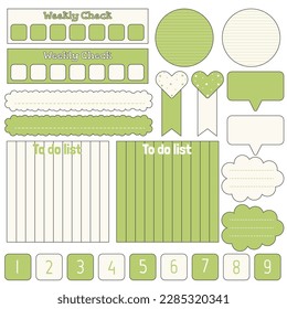 Cute blank paper notes. Stationery organizer set. Scrapbook notes and memo schedule.Printable planner stickers. To Do List sticky note pad. Digital planning element. Vector illustration.
