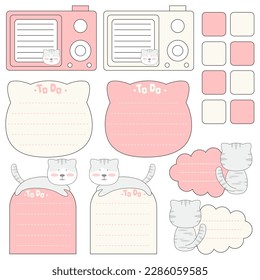 Cute blank paper notes. Stationery organizer set. Scrapbook notes and memo schedule.Printable planner stickers. To Do List sticky note pad. Digital planning element. Vector illustration.